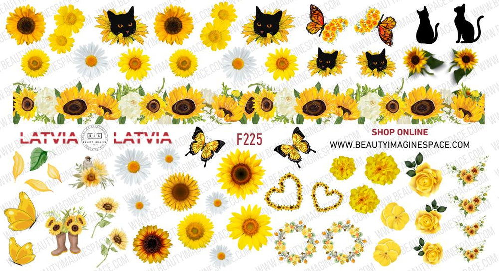 BIS Pure Nails Slider Nail Design Stickers Water Decals | YELLOW FLOWERS F225