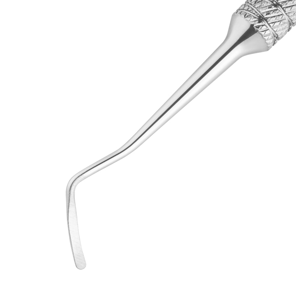 Ergonomic nail tool with anti-slip handles and gloss-polished working part for precise manicure and pedicure work.