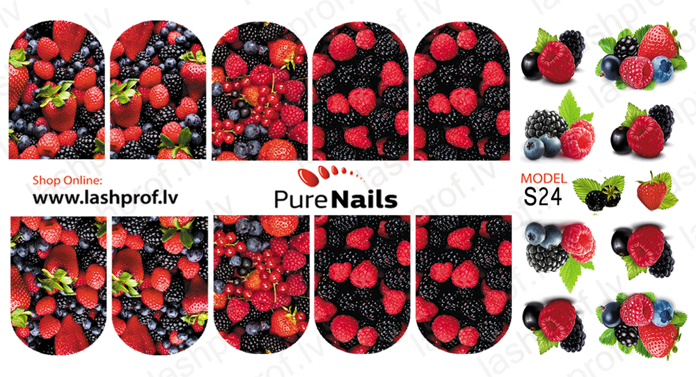 BIS Pure Nails water slider nail design sticker decal BERRIES, S24, S25 or S07