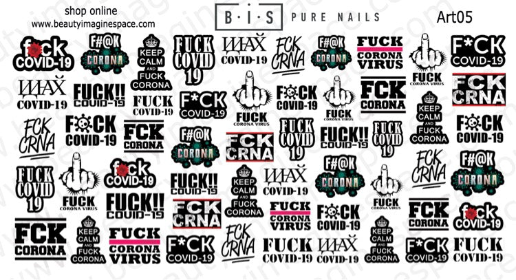 BIS Pure Nails slider nail design sticker decal COVID - 19 Fuck Corona, Art05
