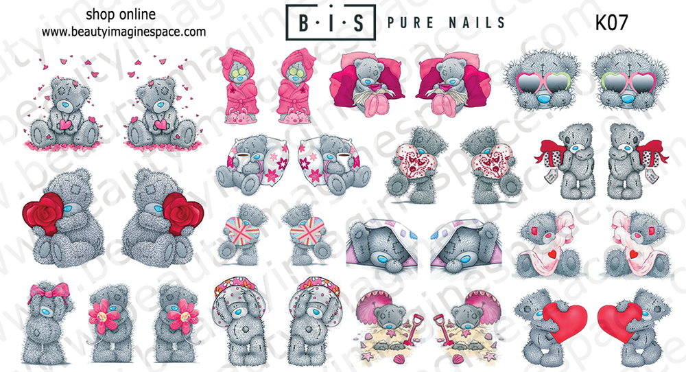 BIS Pure Nails slider nail design sticker decal TEDDY BEAR LOVE, K07