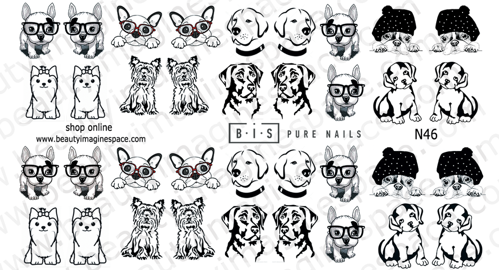 BIS Pure Nails water slider nail design sticker decal DOGS, N46