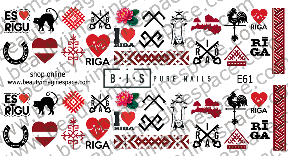 BIS Pure Nails water slider nail design sticker decal RIGA, E61