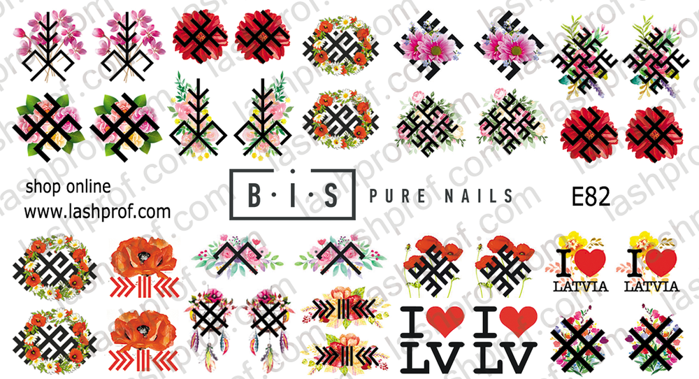 BIS Pure Nails water slider nail design sticker decal LATVIA, E82