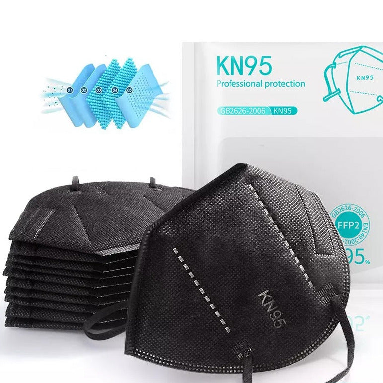 Protective face mask respirator KN95, BLACK with black earloops x 10 pieces PACK