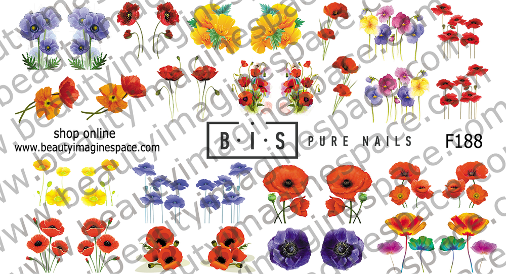 BIS Pure Nails water slider nail design sticker decal FLOWERS, F188