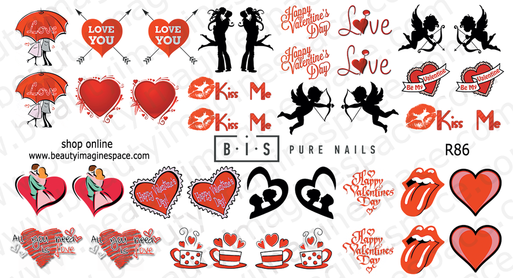 BIS Pure Nails  slider nail design sticker decal BE MY VALENTINE, R86