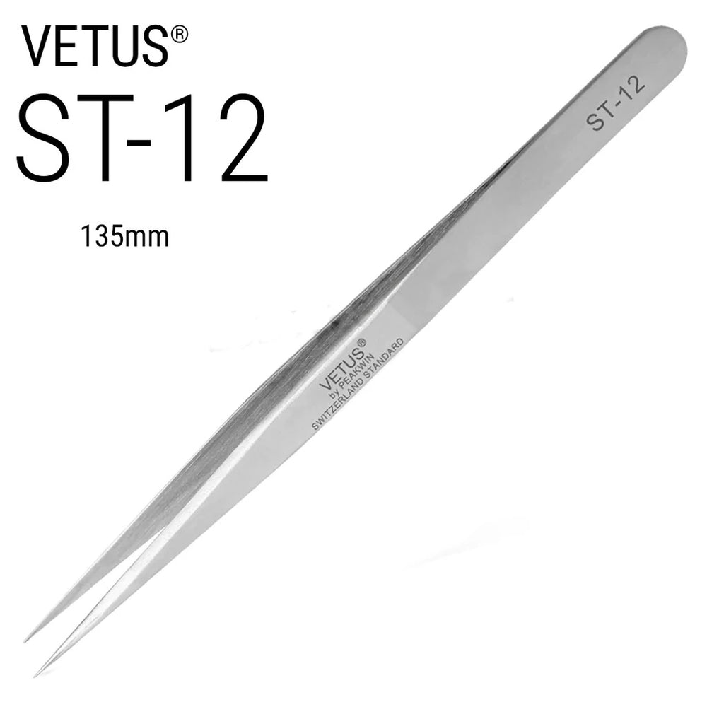 Genuine VETUS ST-12 tweezers for eyelash extensions, SILVER