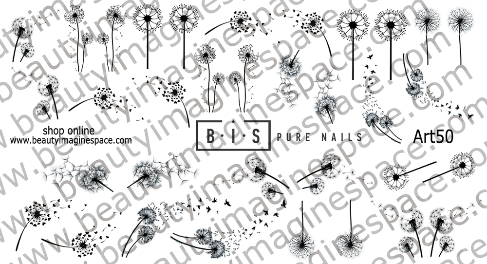 BIS Pure Nails water slider nail design sticker decal, DANDELIONS, Art50