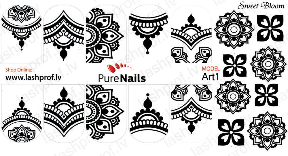 BIS Pure Nails  slider nail design sticker decal, Black BLOOM Art1, Art02, Art12