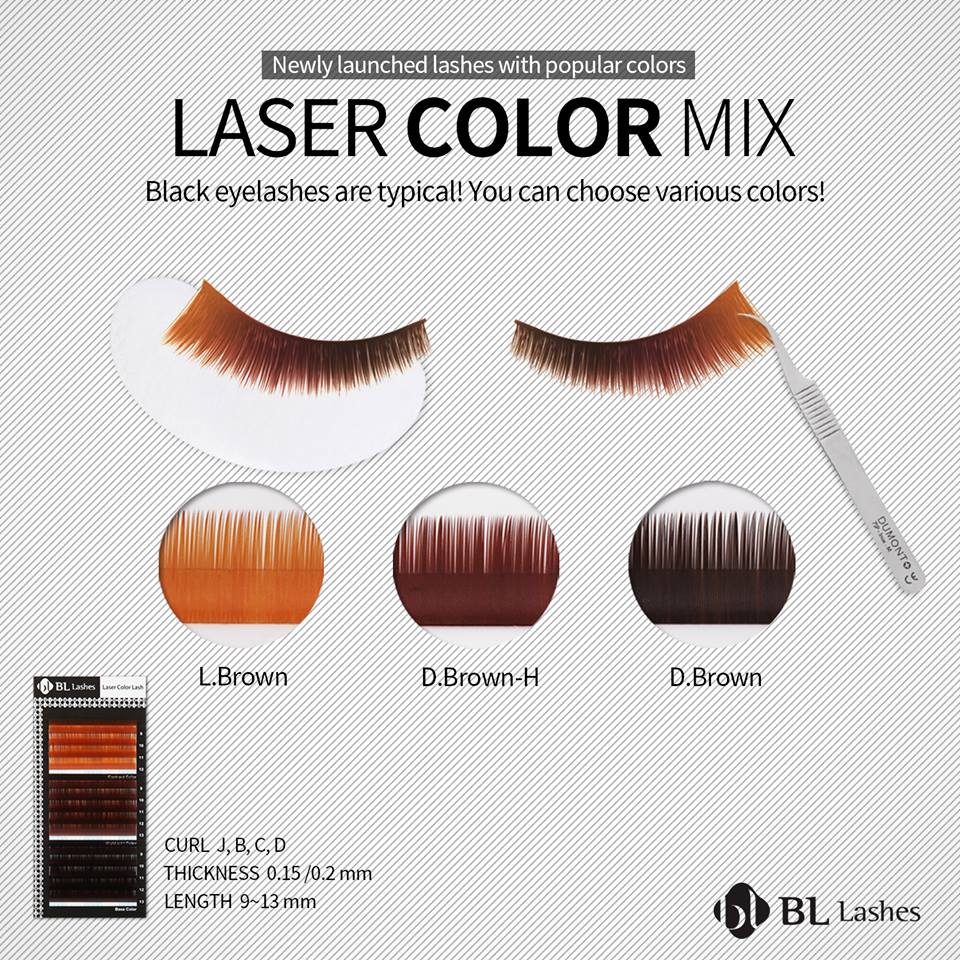 BL Lashes Laser BROWN eyelash extension 3 tones, MIX 9-13 mm