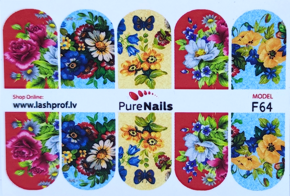 BIS Pure Nails nagu dizaina slaideri uzlīmes ZIEDI, F64