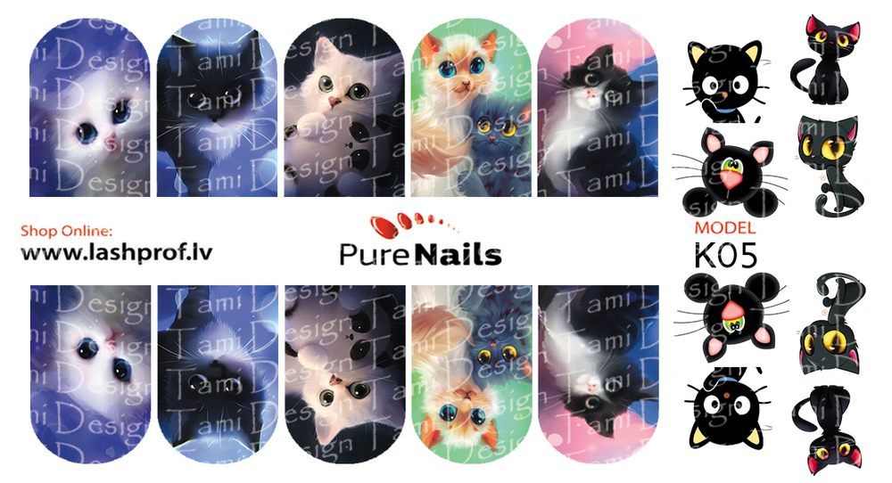 BIS Pure Nails nagu dizaina slaideri uzlīmes KAĶI, K05