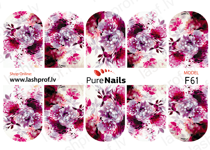 BIS Pure Nails slider nail design sticker PINK FLOWERS, models F08, F24, F61 and F66