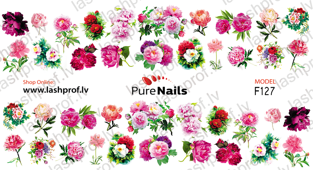 BIS Pure Nails slider nail design sticker decal PEONIE, F127
